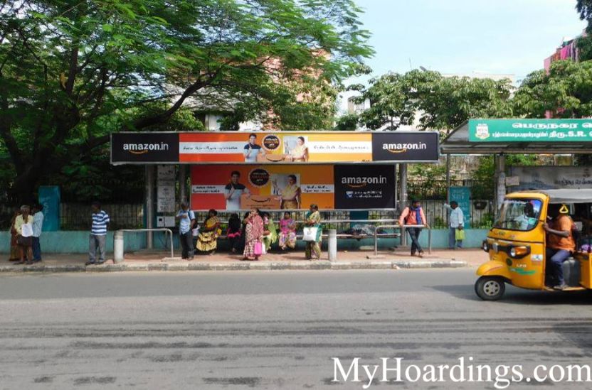 OOH Advertising Chennai, Bus Shelter Hoardings Agency at Bharathi Arts College Bus Stop 1 in chennai